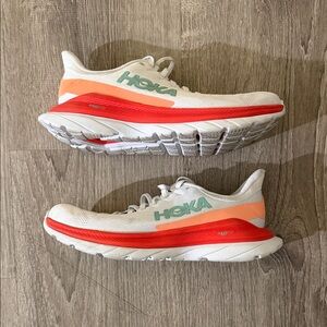 Hoka White and Coral Running Shoes